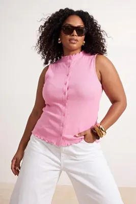 Trendyol Curve Wardrobe Essentials-Açık Pembe Fitted Düğmeli Esnek Örme Büyük Beden Bluz TBBSS26AF00183