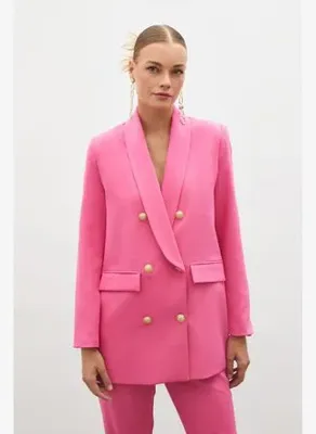 Sateen Düğme Detaylı Kruvaze Ceket - Pembe