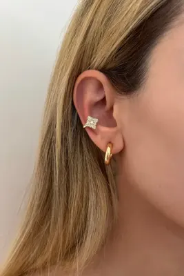 Lavian Accessories Gold Taş Detaylı Çiçekli Earcuff