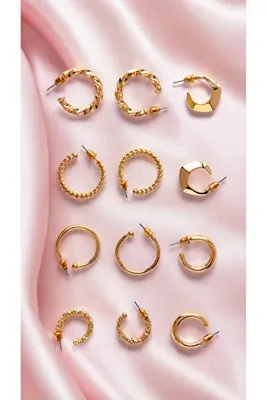 Genel Markalar Kadın Basic Gold 6 Model Küpe 6 Çift