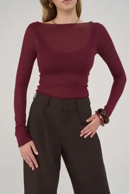 MAI STUDIOS CO. Hola Kayık Yaka Bordo Basic Bluz