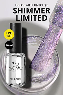 Momo Professional Shimmer Limited Holografik Kalıcı Oje SL03, Rakı Beyazı Pembe Mor Simli, 10 ml