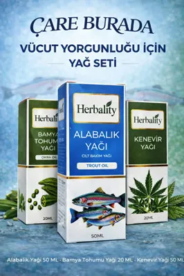 Çare Burada Vücut Yorgunluğu İçin Yağ Seti ( Bamya Tohumu Yağı & Alabalık Yağı & Kenewir Yağı)