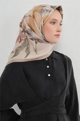 Armine Çiçek Desenli Saf İpek Twill Eşarp 9414D 4