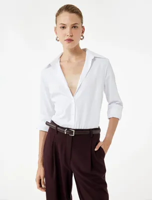 Koton Düğmeli Uzun Kollu Regular Fit Poplin Gömlek