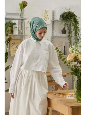 Fresh Scarfs Eloıse Desen Pamuk İpek Eşarp Deniz Köpüğü