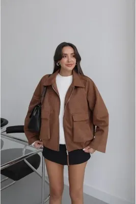 Havoş Taba Torba Cepli Süet Bomber Ceket