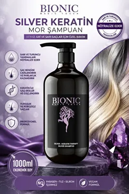 Bionic Magic Touch Probionic Silver Keratin Mor Şampuan 1000 ml | Beyaz, Gri ve Sarı Saçlar İçin Mor Şampuan | Turunculaşma Karşıtı | Keratin Bakımı