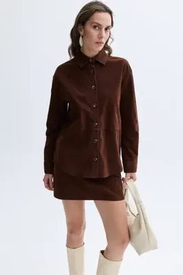 Mudo Kadın Kahverengi Oversize Süet Dokulu Casual Ceket
