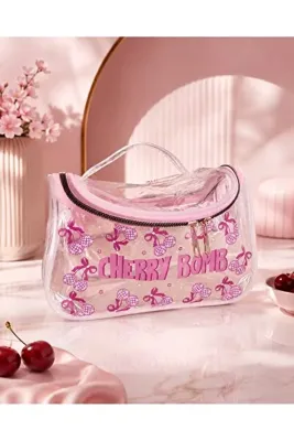 4nio Cherry Bomb Şeffaf Makyaj ve Plaj Çantası