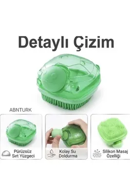 Abnturk Sevimli Kaplumbağa Figürlü Silikon Banyo Lifi - Sıvı Sabun ve Şampuan Hazneli - Yumusak Silikon Kıllı Vücut ve Saç Derisi Masaj Fırçası