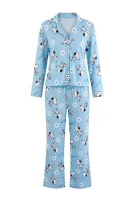 TRENDYOLMİLLA Açık Mavi Düz Süprem Örme Pijama Takımı THMAW27PT00171