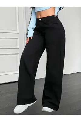 beeke Layal My Kadın Jeans Yüksek Bel Bol Paça Salaş Rahat Kesim Wide Leg Jean Denim Kot Pantalon