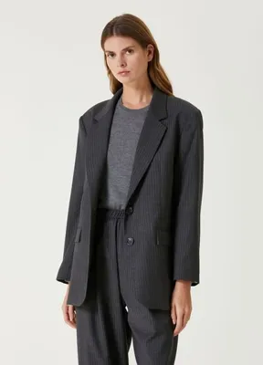Amour et Naturel Koyu Gri Çizgili Yün Blazer