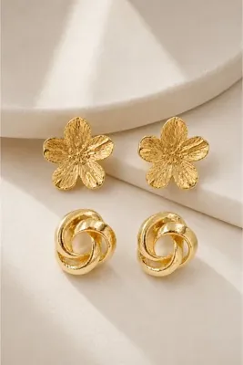 Dora Accessories 2li Küpe Seti Çiçek Sarmal Küpe