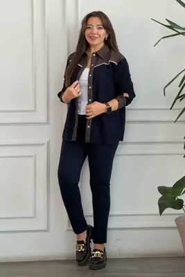 yb yağmur butik Kot Garnili Çıt Çıtlı Gömlek