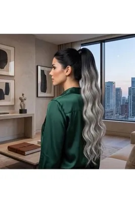 Genel Markalar Tokalı Fiber Sen At Kuyruğu / Siyah Gri Ombre