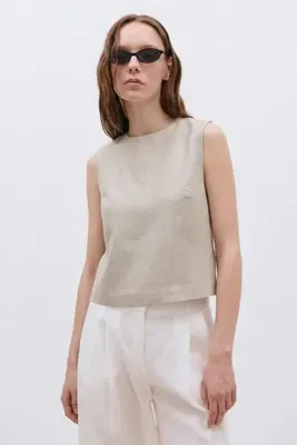 Suud Collection Natürel Lavin Sıfır Kol Keten Bluz