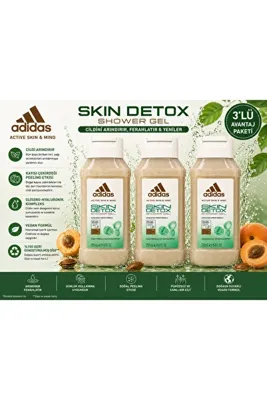 adidas Active Skin & Mind Skin Detox Duş Jeli 250 ml - Kayısı Çekirdeği İçeren Peeling Etkili X 3 Adet