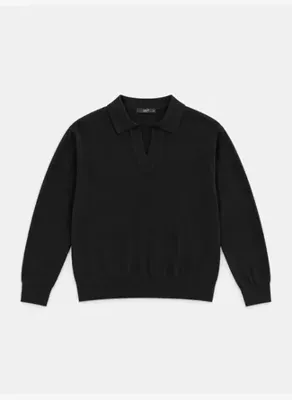 Xint Siyah Oversize Polo V Yaka Kazak