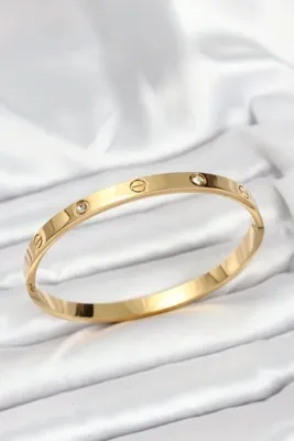 Genel Markalar 316L Çelik Gold Renk Zirkon Taşlı 65 mm Kadın Kelepçe Bileklik