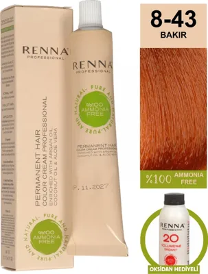 Renna Bitkisel Amonyaksız Saç Boyası 60 ml 5-0 Açık Kahve Oksidan Hediyeli