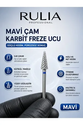Rulia Professional RULIA Mavi Bantlı (Orta) Çam Karbit Freze Ucu – Jel & Kalıcı Oje Çıkartma İçin Profesyonel Kullanım