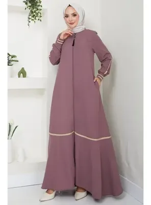 hafsamina Çizgi Detaylı Gül Kurusu Ferace HM2035