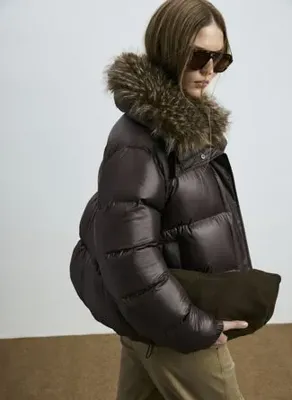 LUFIAN ANNE Kahve Kadın Bebe Yaka Slim Fit Mont