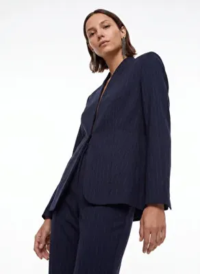 Fabrika Lacivert Kadın Çizgili Blazer F6WL-CKT0082