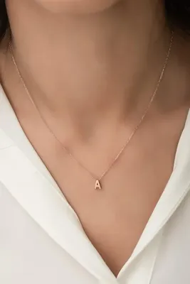 Elika Silver Kadın Harf Kolye Üç Boyutlu A Harfi Rose Altın Kaplama 925 Ayar Gümüş PP2200