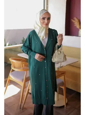 İmaj Butik Zümrüt Yeşili Taşlı Soğuk İplik Triko Hırka