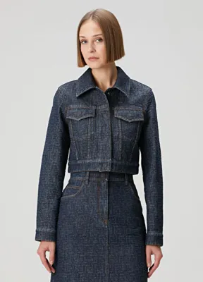 Fendi Lacivert Crop Denim Ceket