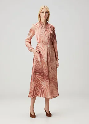 Kiton Pembe Desenli Midi İpek Etek