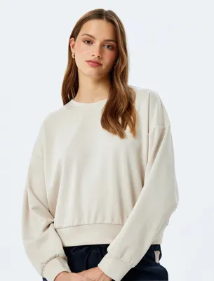 Koton Modal Kumaş Bisiklet Yaka Uzun Kollu Basic Sweatshirt