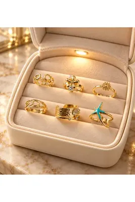 Genel Markalar Gold Renk Çelik 6'lı Yüzük Seti BYK4303