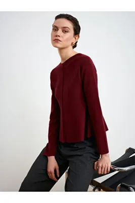 Dilvin 10824 Bisiklet Yaka Peplum Triko Top-Koyu Bordo