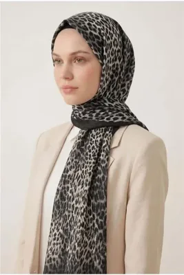 Silk Home Leopar Desen Pamuklu Füme 90x200 Soft Şal