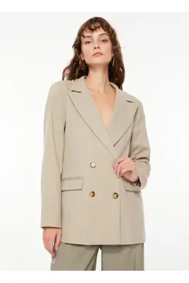 Fabrika Comfort Comfort Bej Kadın Kruvaze Kalıp Çizgili Blazer FC3WL-CKT22