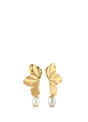 LisaLina Leaf Pearl Kadın Altın Kaplama Küpe