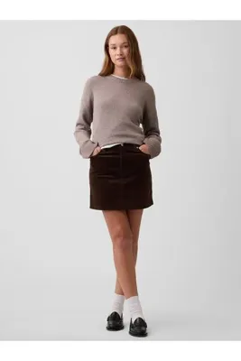 GAP Kadın Kahverengi Kadife Mini Etek