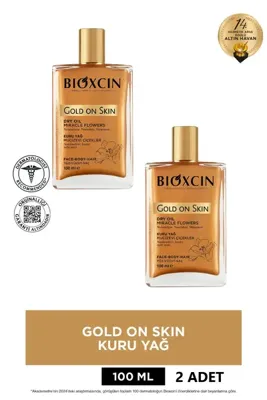 Bioxcin Gold On Skin Altın Parıltılı Kuru Yağ Saç Yüz Vücut Yağ Sprey 2x100 ml (Nemlendirir, Işıltı Verir)
