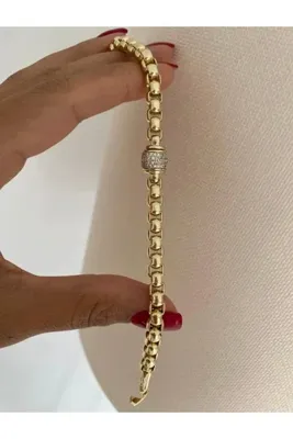 Butik XUping 14K Ortası Döner Zirkon Taşlı Silindir Kararmaz Çelik Bileklik