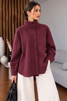 minella moda Mevsimlik Kadın Süet Gömlek Kırmızı