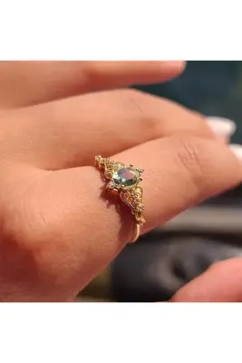 FasekGold Fox Love Su Yeşili Evlilik Teklifi Prenses 925 Ayar 0.50 Karat Gümüş Yüzük