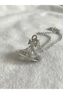 Heda Jewelry Beyaz Satürn Kolye - Nana Osaki İlhamlı 3D Orbital Kolye