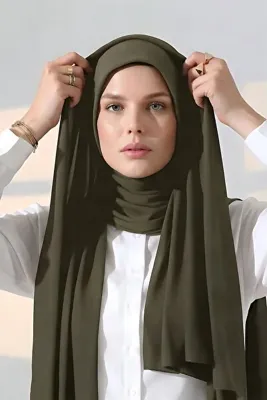 Cassenta Scarf Hazır Geçmeli Kaymaz Pratik Penye Şal Düz Renk Tesettür Şalı