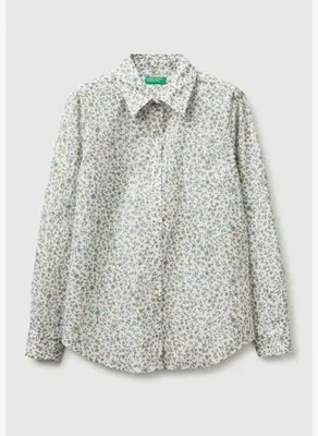 United Colors Of Benetton Kadın Yeşil %100 Pamuk Desenli  Regular Fit Gömlek