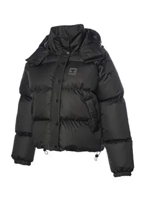 Hummel 940256-2001 HMLVENICE ZIP COAT Siyah Kadın Kapüşon Yaka Oversize Desenli Mont