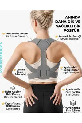 korsefabrika trend mood store Unisex Kamburluk Önleyici Postür Düzeltici Ergonomik Ayarlanabilir Bantlı Dik Duruş Korsesi